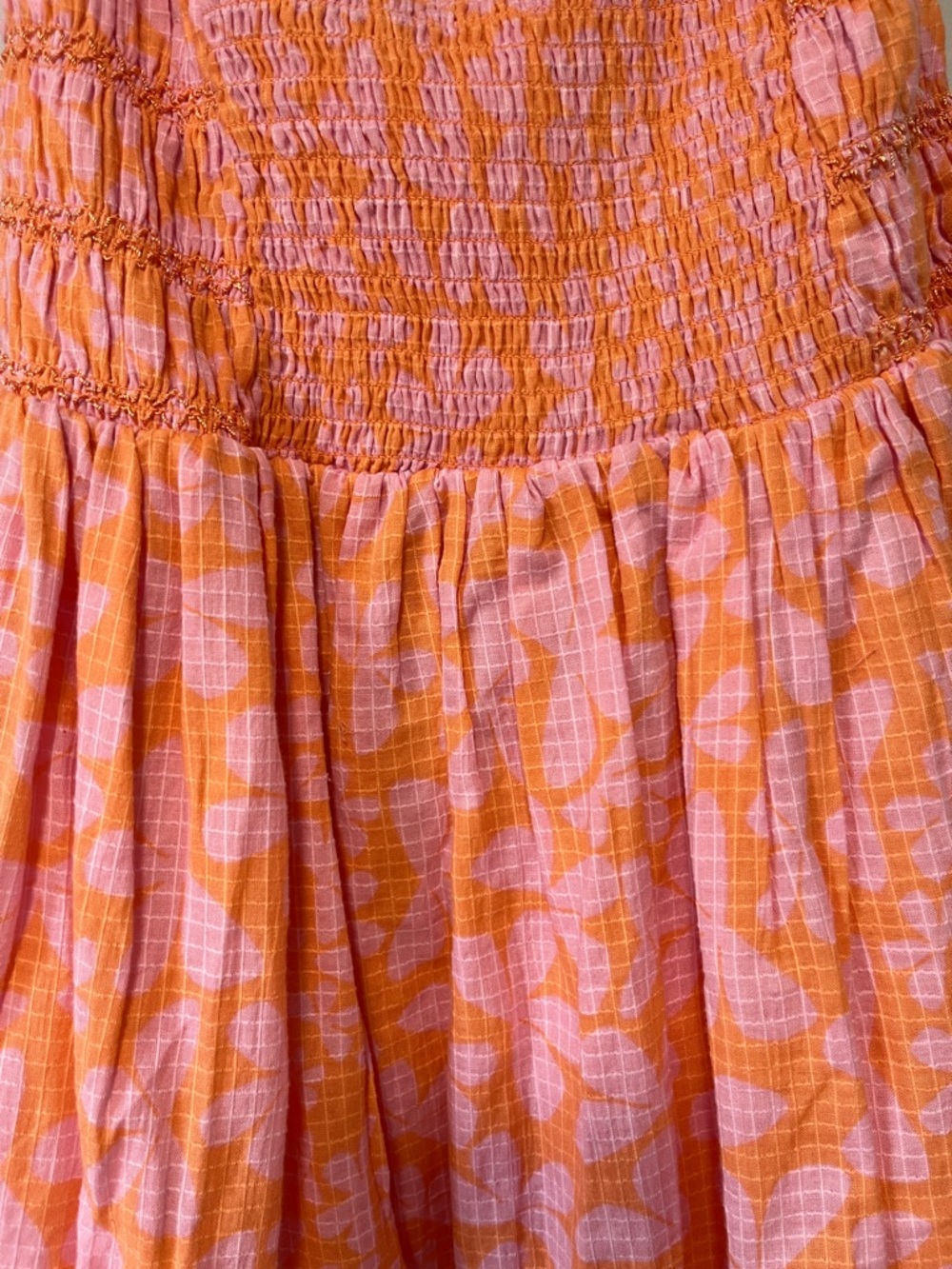 Free People Annalise Strapless Orange Pink Floral Smocked Mini Dress - Picture 4 of 4